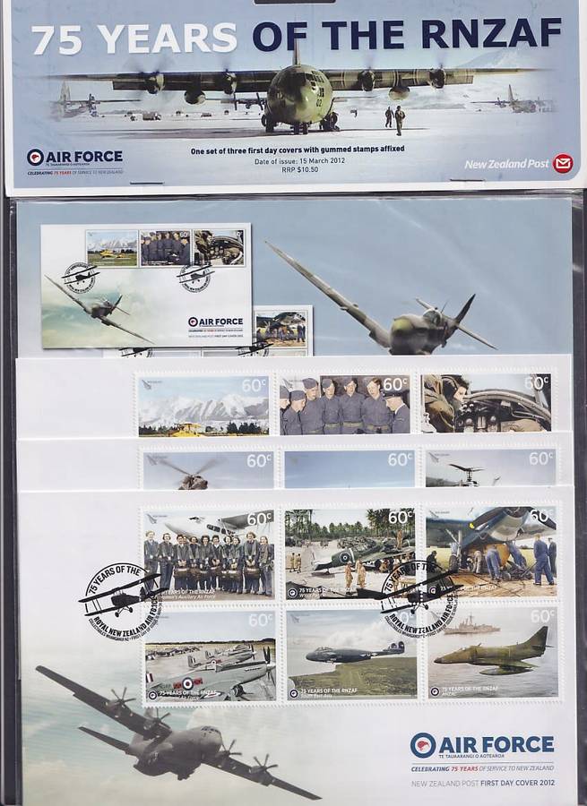 NEW  ZEALAND - 2012 Celebration of 75 Years of Royal NZ Air Force pack with 3 FDCs